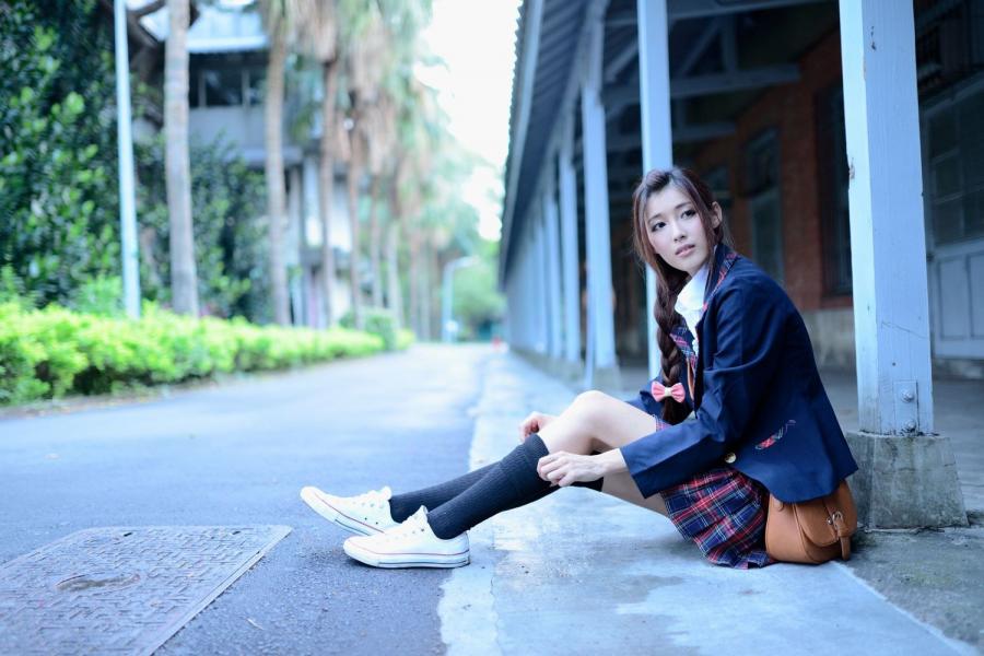 Liao Ting Lian Sexy Asian Student on the way to School