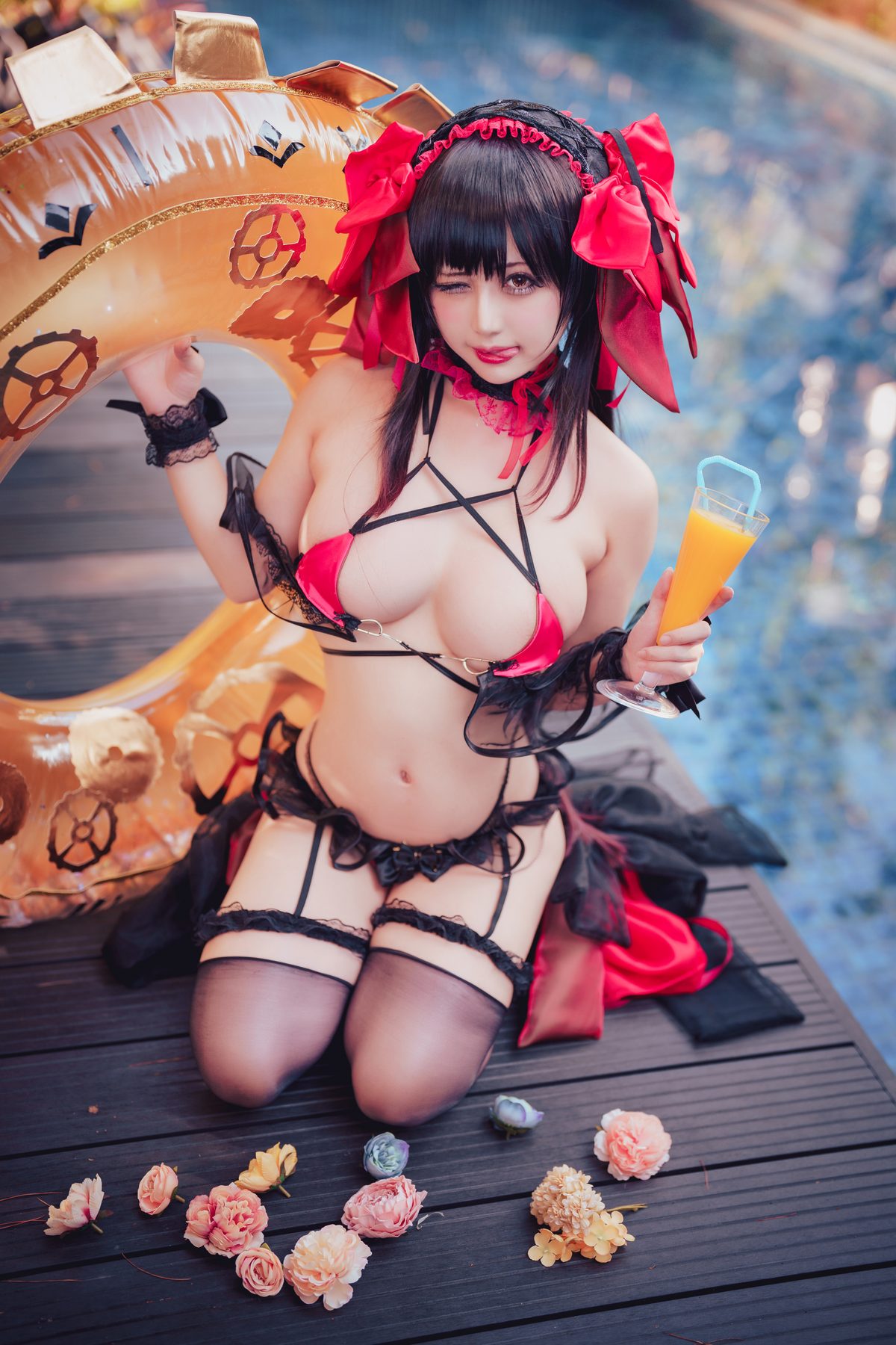 Coser@沖田凜花Rinka Kurumi Tokisaki Swimsuit 0007 6679271778.jpg