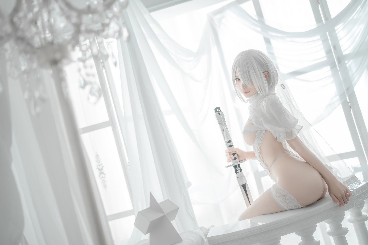 Coser@蠢沫沫 Vol.140 2B 白婚纱 0010